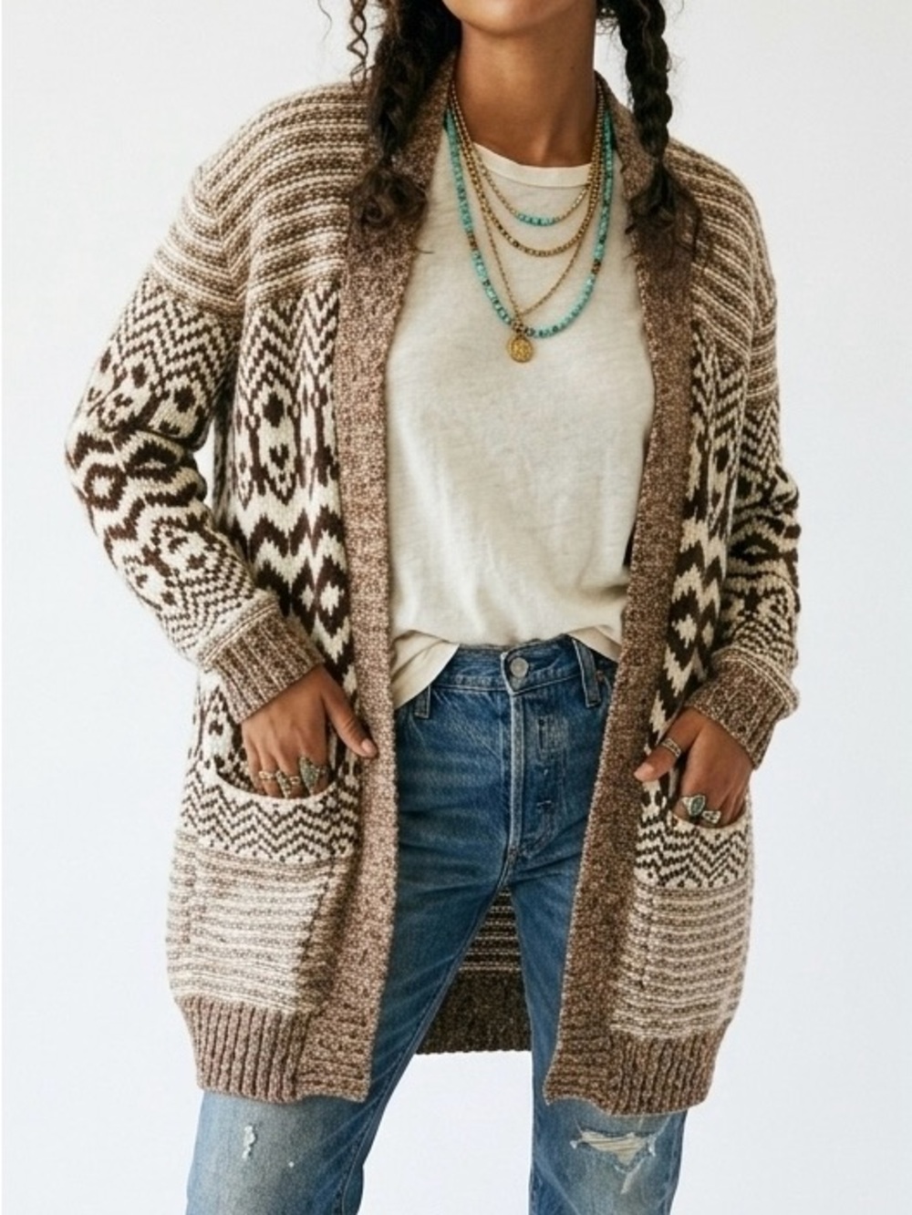 American Eagle Fair Isle Knit Cardigan Sweater Bohemian Outerwear XS